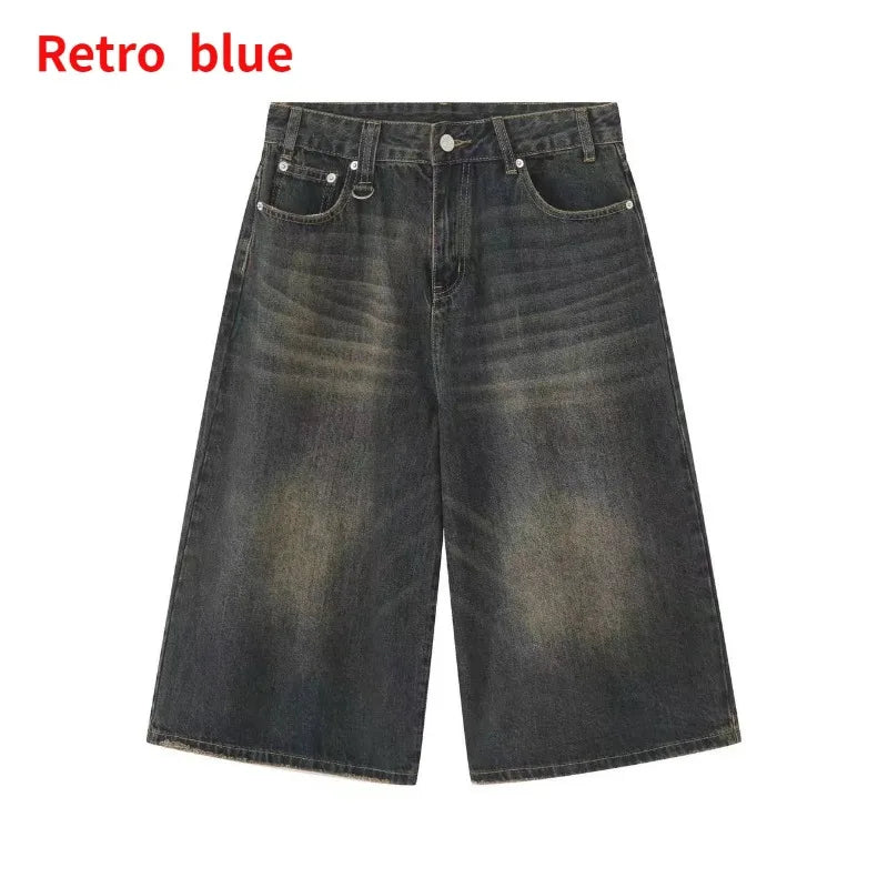 2026 Y2k Retro Women Low Rise Jorts Brushed Black Wash Cropped Baggy Jeans Wide Leg Frayed Denim Short Pants Fashion
