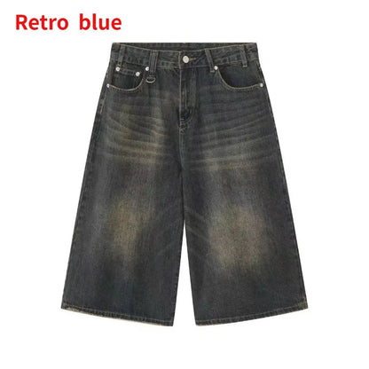 2026 Y2k Retro Women Low Rise Jorts Brushed Black Wash Cropped Baggy Jeans Wide Leg Frayed Denim Short Pants Fashion