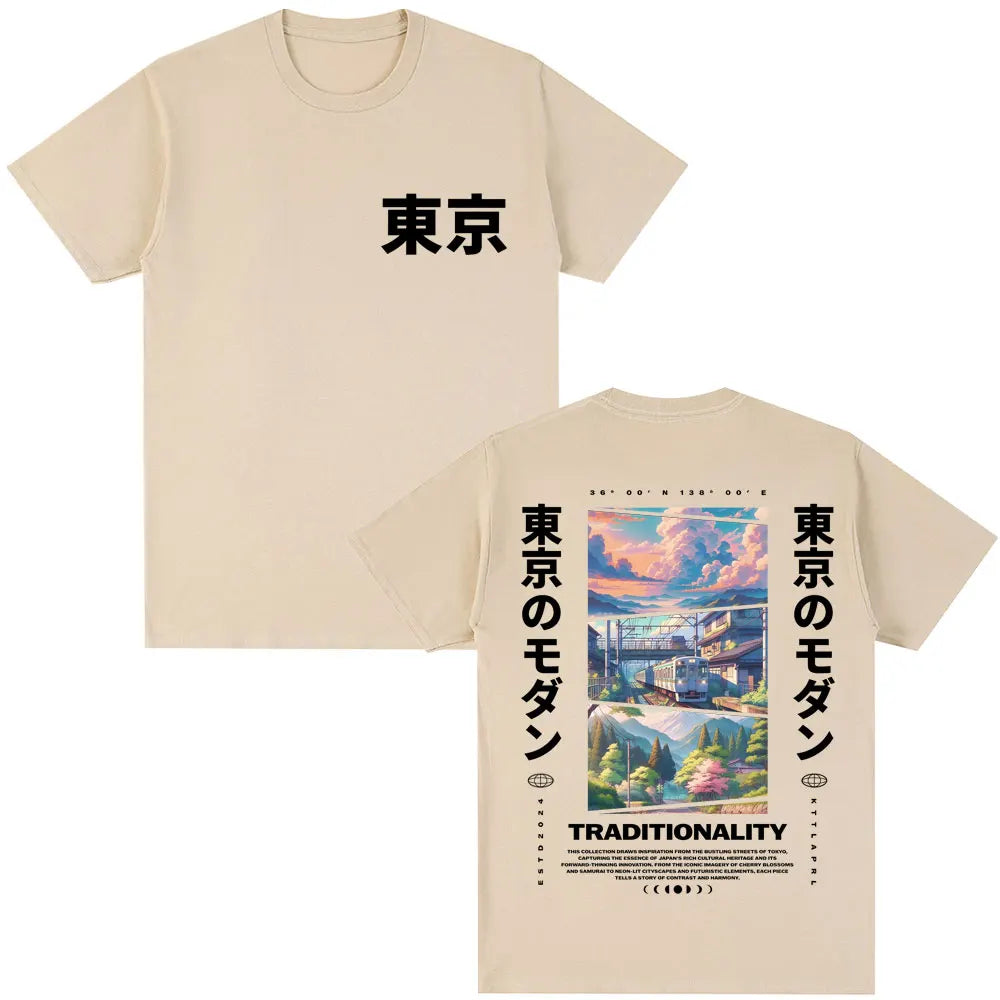 Japanese Style Hokkaido Wave Graphic T-shirts Men Women Harajuku Fashion Vintage T Shirts Oversized Cotton Popular T-Shirt Gifts