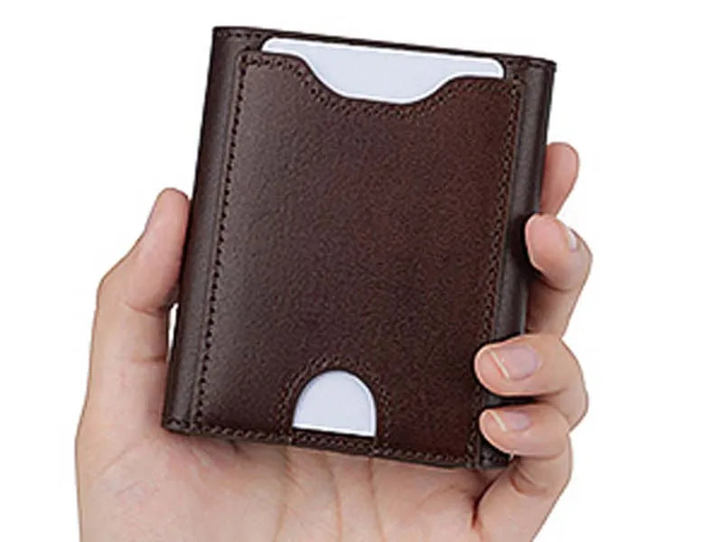 Men's Small Wallet Made of Fine Grain Leather Vintage Genuine Leather Mini Wallet with Coin Compartment and Press Stud