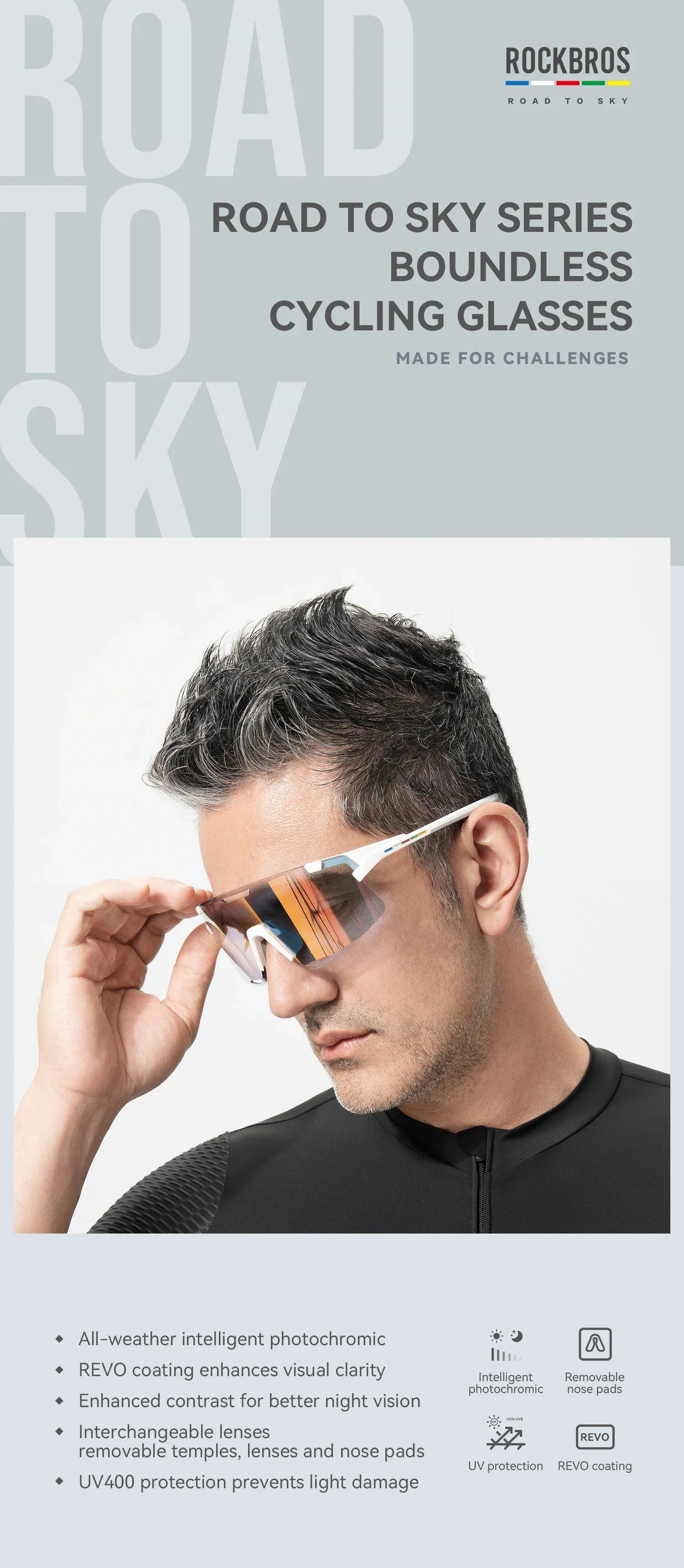 ROAD TO SKY Photochromic Cycling Glasses Bike Polarized Outdoor Sports Sunglasses MTB Eyewear UV400 Bicycle Goggles