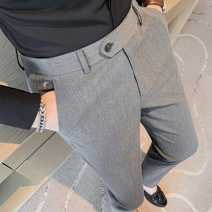 Autumn Winter New Embroidered Business Formal Pants Men Fashion Wedding Slim Fit Trousers High Quality Solid Social Suit Pants