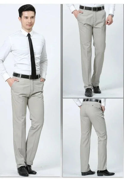 Summer Thin Pants 100% Cotton Men's Autumn Thick Suit Pant Slacks High Waist Straight Loose Bland Solid Business Casual Pants