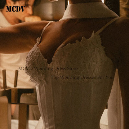 Satin Short Wedding Dresses Sleeveless Straight Applique Spaghetti Strap Bridal Shower Dress Customizedсвадебное платье короткое
