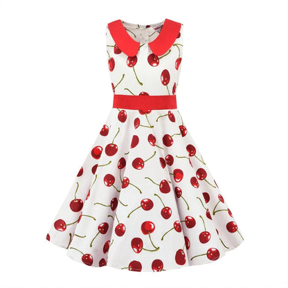 LPATTERN Girls' Vintage Rockabilly Dress Party Retro Polka Dot Floral Pattern A-line Dresses Pleated Skirt Knee-Length for 4-10Y