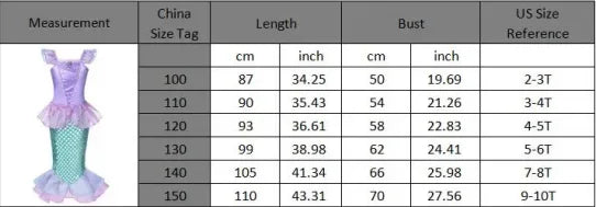 2025 Girls Mermaid Dress Princess Cosplay Party Costumes Summer Purple Elegant Flying Sleeve Fancy Dresses For 2-10Y Kids