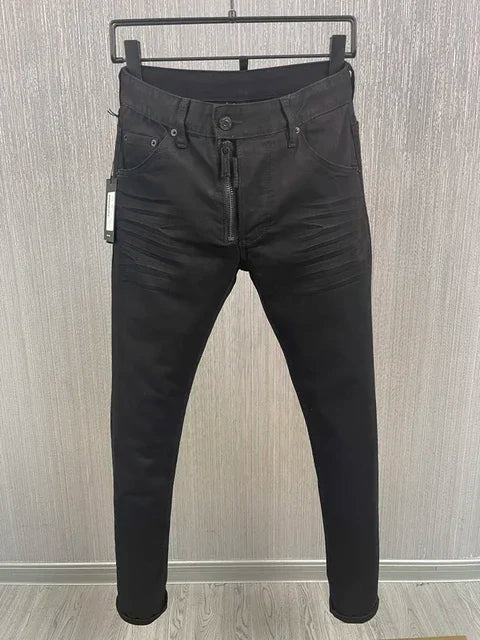 Men Jeans Denim Pants Hole Slim Pencil Trousers Metal Buttons Party Classics Fashionable Black DSQ2 JENAS