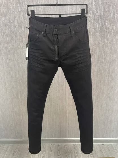 Men Jeans Denim Pants Hole Slim Pencil Trousers Metal Buttons Party Classics Fashionable Black DSQ2 JENAS