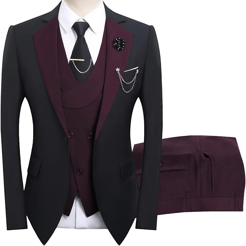 2026 men's dark green three piece suit, (Chinese size) slim fit jacket with vest and pants, wedding party set.