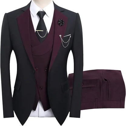 2026 men's dark green three piece suit, (Chinese size) slim fit jacket with vest and pants, wedding party set.