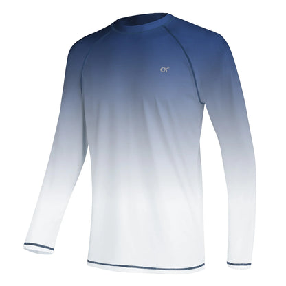 Summer Men's Long Sleeve T-Shirt UPF 50+ Rash Guard Gradient Shirt for Sport Fishing Hiking Workout Outdoor Pullover Shirt