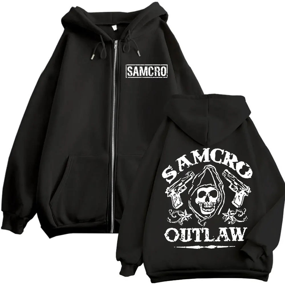 Sons of Anarchy Double Sided Print Zipper Hoodie Men's Women Gothic Vintage Zip Up Sweatshirt Casual Fashion Oversized Pullovers