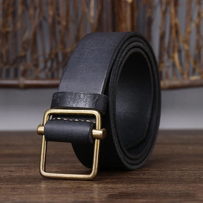 3.8 Wide Pure Cowhide Genuine Leather for Men's High Quality Jeans No Drilling Smooth Buckle Belts Cowboy Waistband Male Fashio