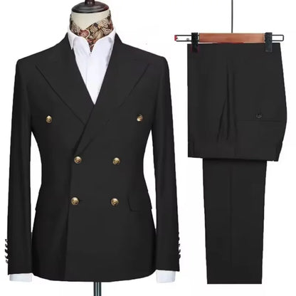 2025 New Men's 2 Piece(Jacket+Pants)Double Breasted Slim Fit Elegant Suit Wedding Groom Business Banquet Tailor-made