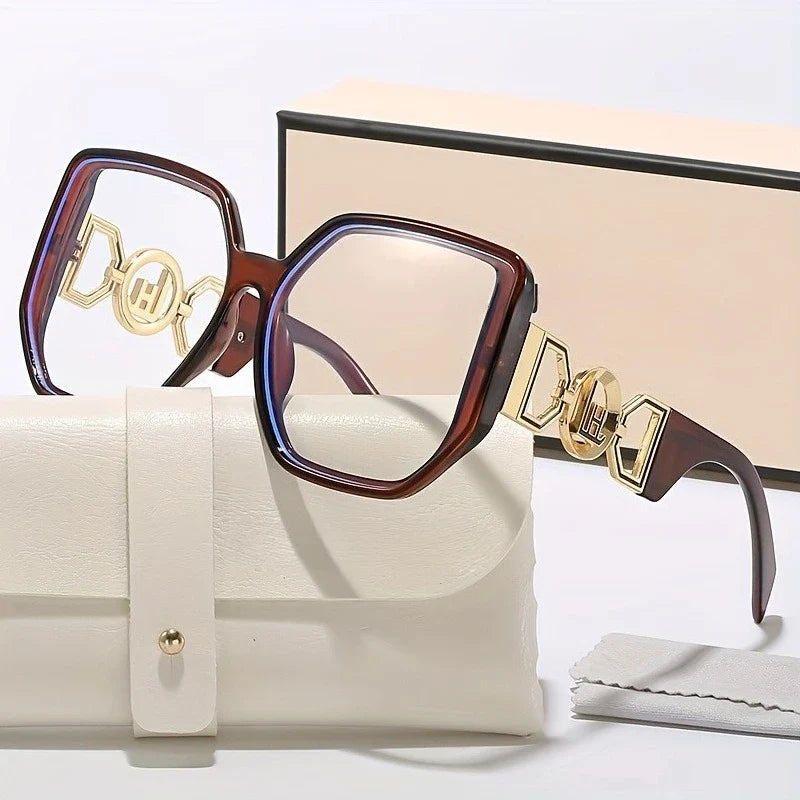 New Oversized Sunglasses Square Anti Blue Light Glasses Luxury Leopard Print Design Advanced All Match Unisex Glasses Eyeglasses