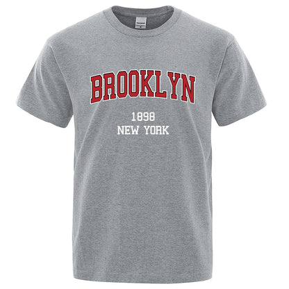 Brooklyn 1898 New York City Letter Prints T Shirt Men Women Clothes T-Shirts Loose Summer Tshirt Cotton Breathable Short Sleeve