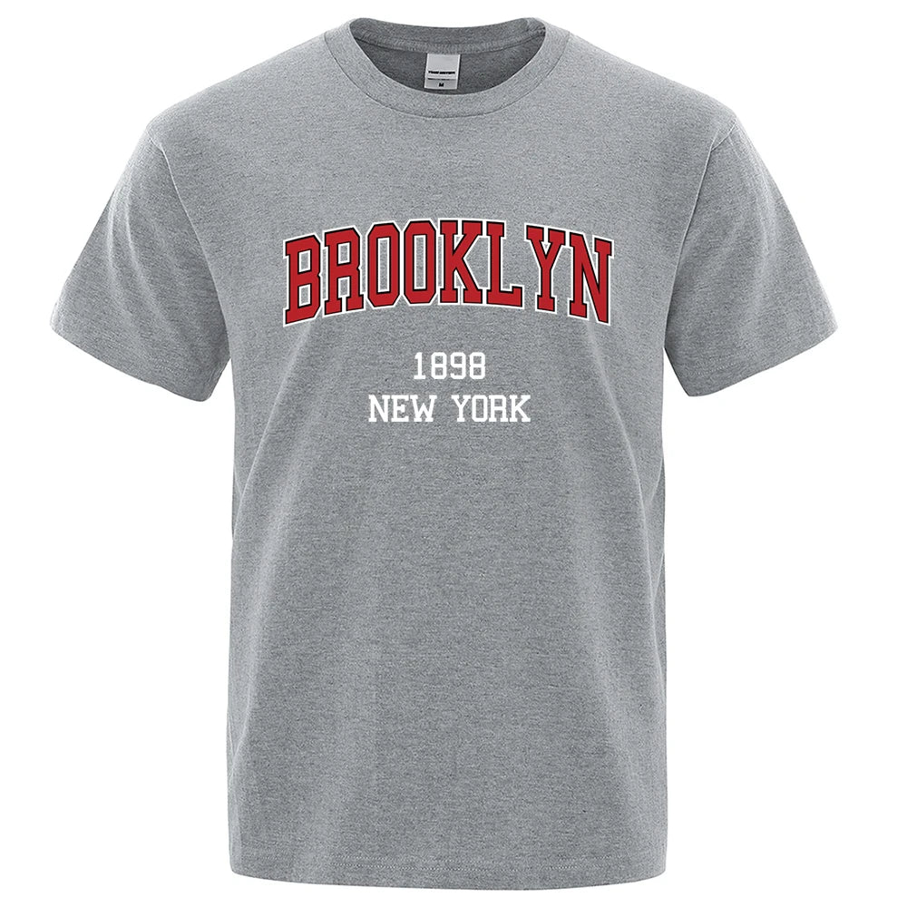 Brooklyn 1898 New York City Letter Prints T Shirt Men Creativity Tee Clothes T-Shirts Loose Summer Tshirt Cotton Breathable Tops