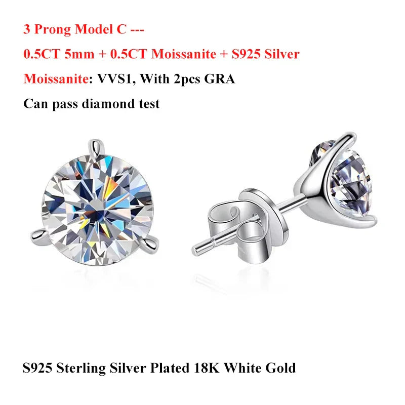 2 in 1 Full 5mm D Color Moissanite Stud Earrings for Women S925 Silver 2cttw All Diamond Earring Pierced Ear Fine Jewelry