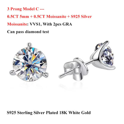 2 in 1 Full D Color Moissanite Stud Earrings for Women S925 Silver 4.6cttw All Diamond Earring Pierced Ear Fine Jewelry