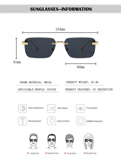 Rimless Sunglass Men Vintage 2025 Fashion Glasses Square Sunglasses Women Trendy And Fashionable Gafas De Sol Hombre Zonnebril