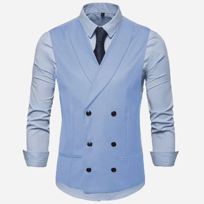 Men Vest Black Solid With Lapel Double Button Waistcoat For Regular Slim Wedding Banquet Business Work Men Suit Vest
