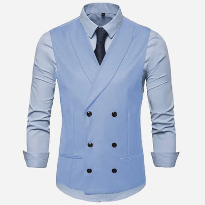 Men Vest Black Solid With Lapel Double Button Waistcoat For Regular Slim Wedding Banquet Business Work Men Suit Vest