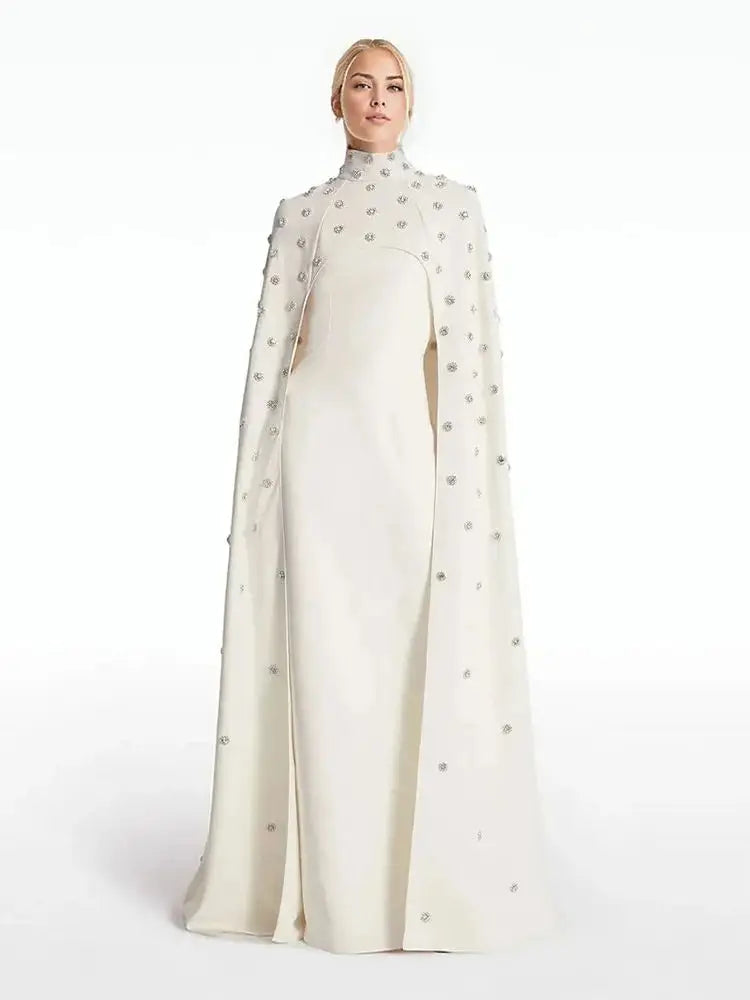Customized Vintage Two Pieces Prom Dresses with Cape Wedding Party Dresses High Collar Crystal Beaded Evening Gowns Arabic 2024