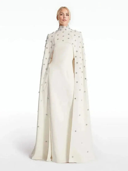 Customized Vintage Two Pieces Prom Dresses with Cape Wedding Party Dresses High Collar Crystal Beaded Evening Gowns Arabic 2024