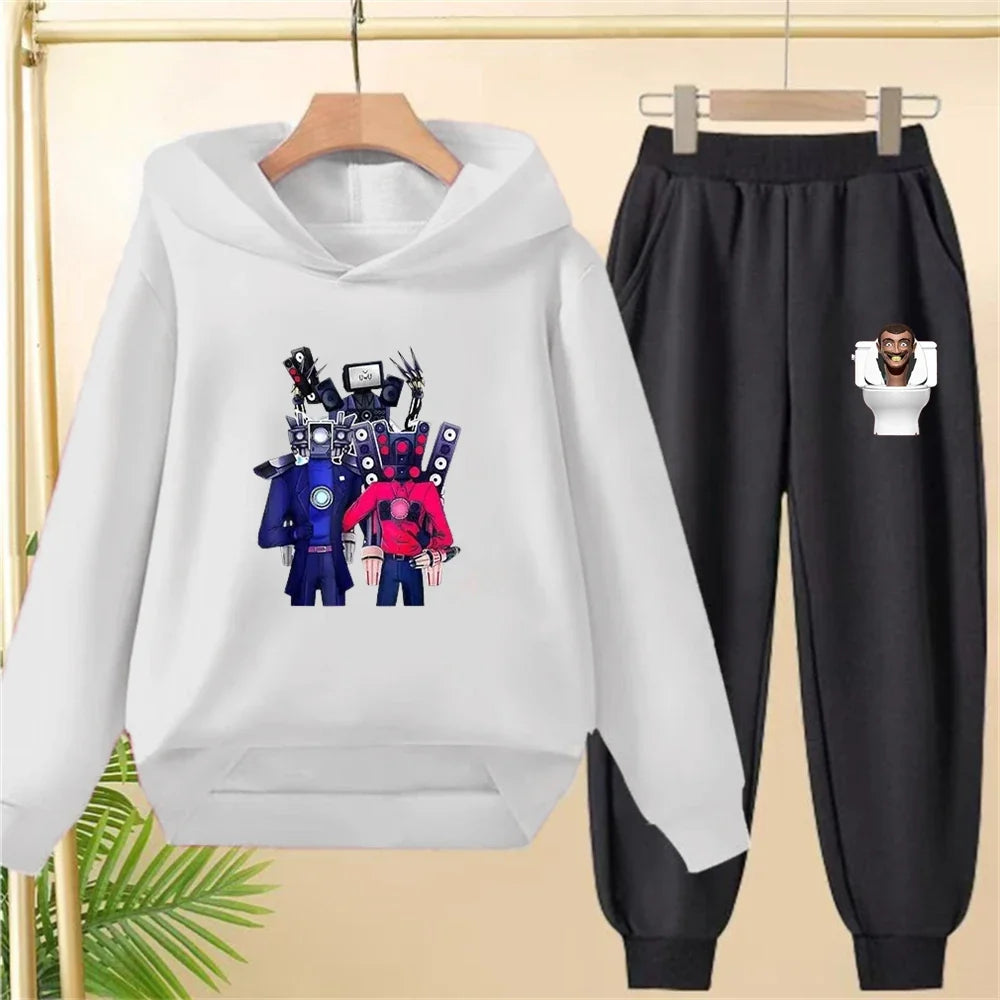Skibidi Toilet Children's Autumn Winter Hoodie Black Pullover Boys Girls Toddler 2-12Yrs Top+Trousers Coat Casual Fashion Set