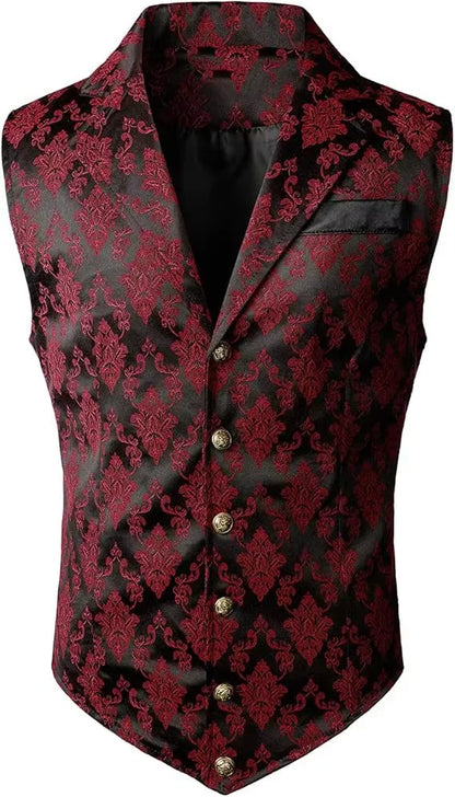 Victorian Floral Jacquard Men Suit Vest Formal Business Lapel Single Breasted Slim Fit Waistcoat Wedding Banquet Party Tops