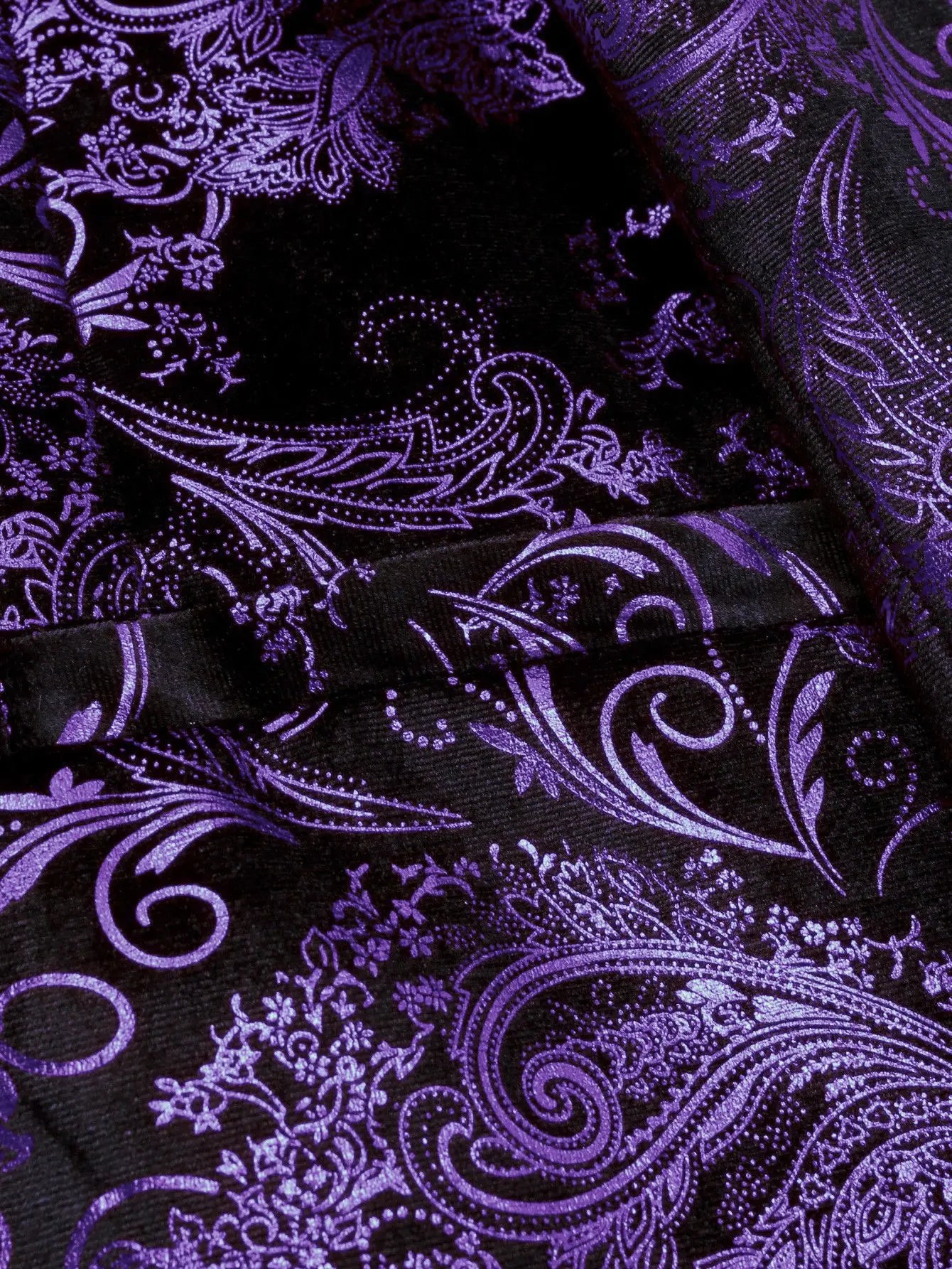 Men's Long-sleeved Suit Jacket, Purple Printed Black Collar Single-button Coat, Wedding/Party/Stage Performance Blazers