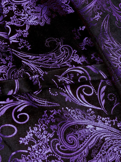 Men's Long-sleeved Suit Jacket, Purple Printed Black Collar Single-button Coat, Wedding/Party/Stage Performance Blazers
