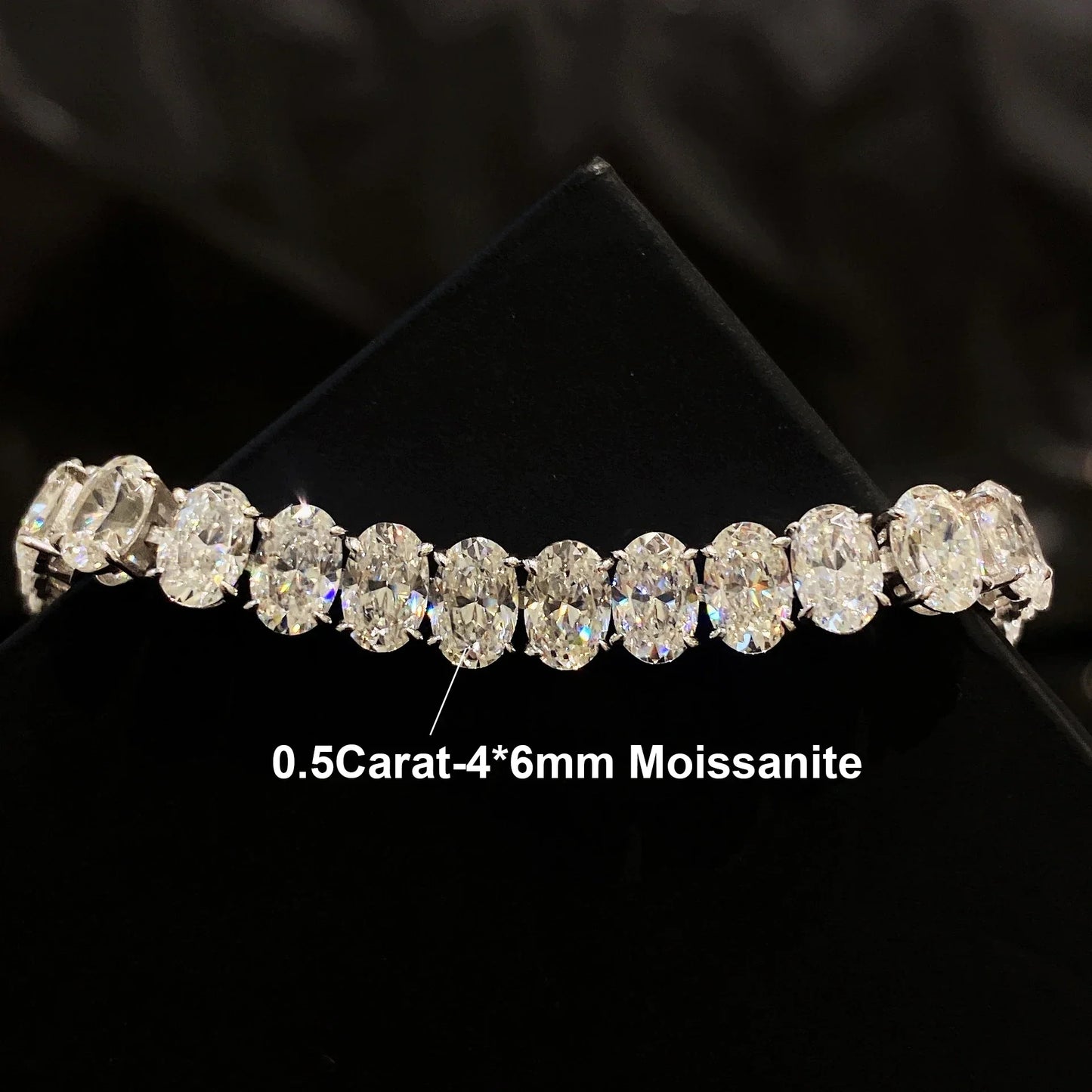 0.5Carat Oval Cut Moissanite Tennis Bracelets S925 Silver 18K Gold Plated for Women Men HipHop Jewelry Gifts GRA Certified