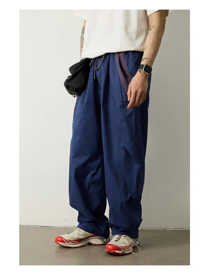 Unisex Lightweight Parachute Pants Spring Summer Outdoor Hiking Plaid Patchwork Color Block Loose Fit Casual Streetwear Trendy