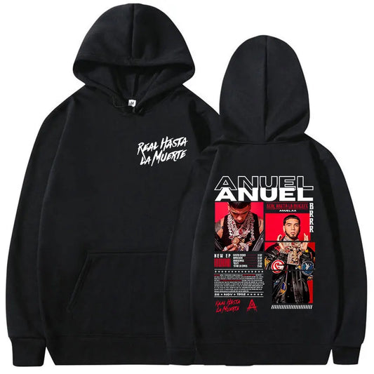 Rapper Anuel AA Real Hasta La Muerte Tour Album 2025 Hoody Mens Hip Hop Gothic Long Sleeve Sweatshirt Y2K Loose Oversized Hoodie