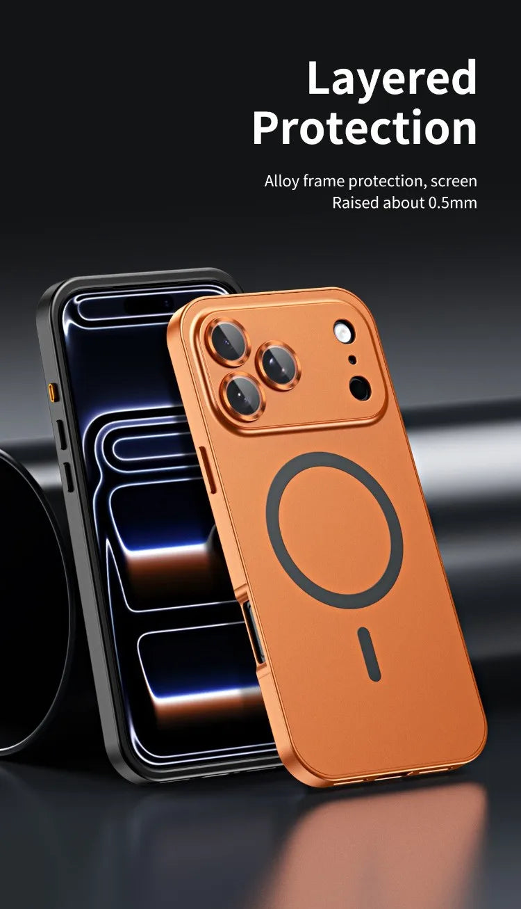 For iPhone Air, 17 Pro Max Magnetic Case ELVEV Anti-fingerprint Alloy Snap Buckle Phone Cover with Alloy Lens Ring Film