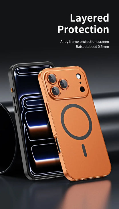 For iPhone Air, 17 Pro Max Magnetic Case ELVEV Anti-fingerprint Alloy Snap Buckle Phone Cover with Alloy Lens Ring Film
