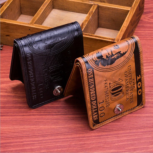 Portefeuilles tendance avec motif de 100 dollars américains, porte-monnaie en cuir pour homme avec fermeture éclair, porte-cartes, pochette à monnaie, Cartera, pour femme et homme