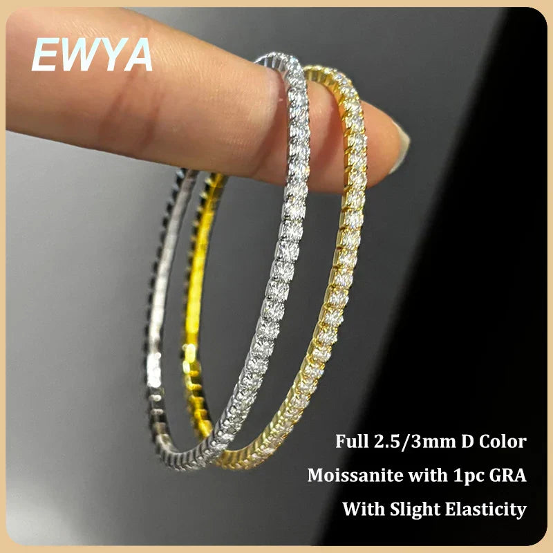 Elastic 2.5mm 3mm Full D Color Moissanite Tennis Bracelet Bangle for Women 925 Silver Pass Diamond Test Hand Link Bracelets