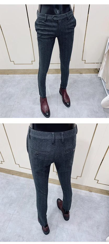 2025 Winter Men Suit Pants Woolen Thicken Keep Warm Formal Trousers Pantalones Hombre Solid Casual Slim Fit Pants Men Clothing