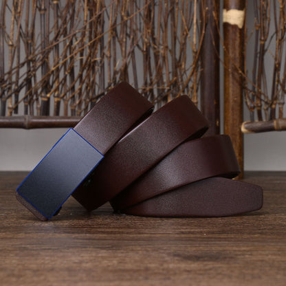 3.5CM Thick Cowhide Genuine Leathe Jeans Belt Business Toothless Automatic Buckle Belt Men High Quality Luxury Male Strap Cintos