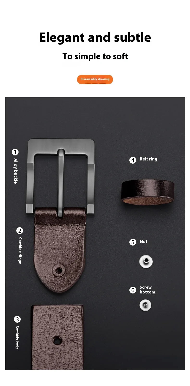 Men's Genuine Leather Belt - High-Quality Cowhide Leather Pin Buckle Belt with Alloy Clasp, Premium Men's Cowboy Belt