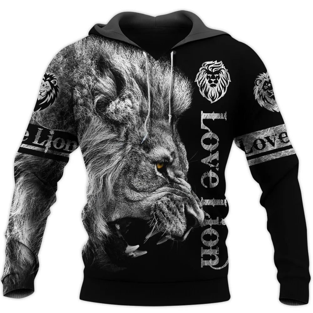Spring and Autumn Tiger Lion Tattoo 3D Printed Men's Hoodie Unisex Harajuku Fun Hip Hop Sweatshirt Street Essential Oversized