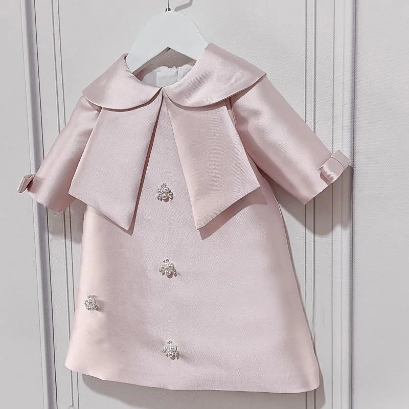 New Girls Western Style Long-Sleeved RedAWord PrincessAExpansion Skirt Handmade Pearl Diamond Dress Skirt