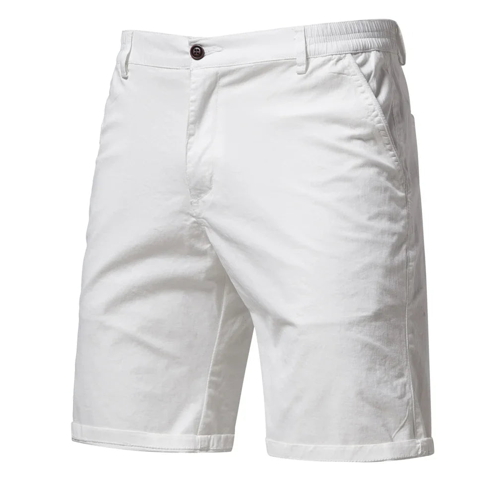 2021 New Summer 100% Cotton Solid Shorts Men High Quality Casual Business Social Elastic Waist Men Shorts 10 Colors Beach Shorts