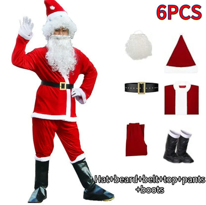 New Year Christmas Eve Cosplay Family Party Clothes Santa Claus Costume Christmas Complete Dress Up Outfits For Men