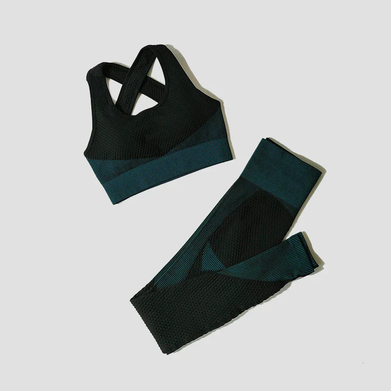 2/3Pcs Women Yoga Suit Seamless Knitted Yoga Pants Leggings Clothing Zipper Long Sleeve Crop Top Fitness Wear Sportswear Gym Set