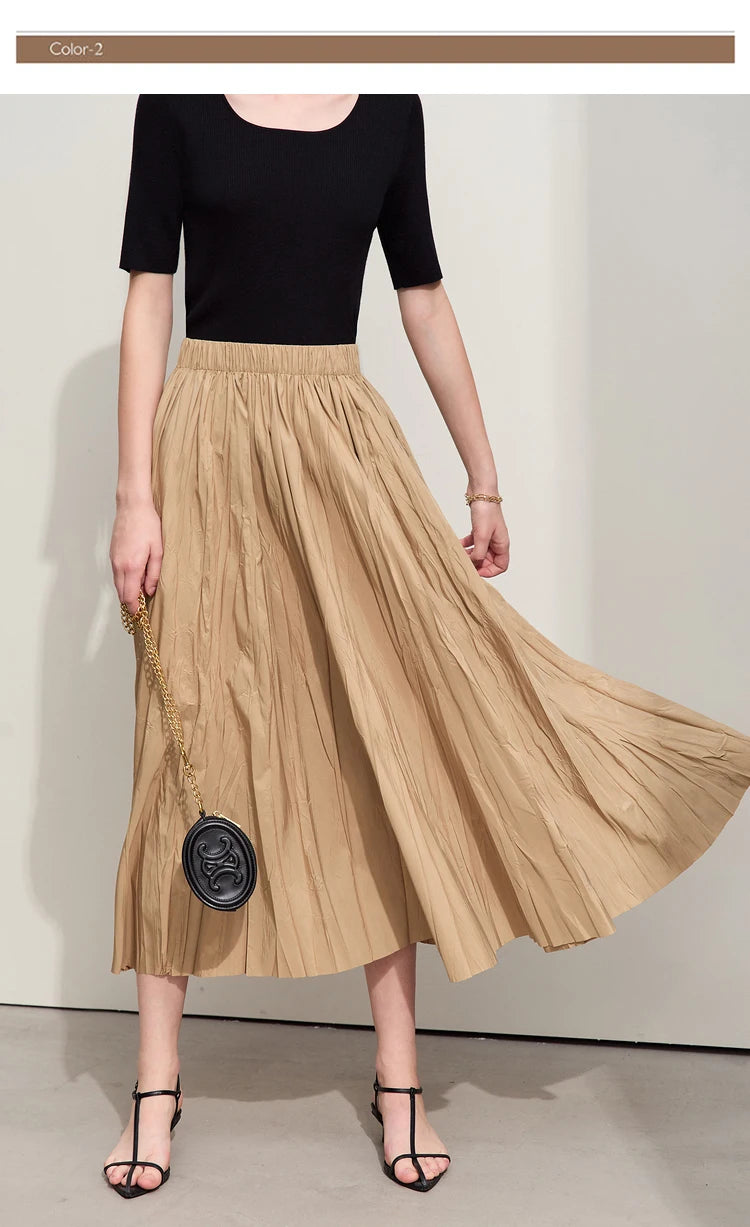 Minimalism Pleated A-Line Skirts Women 2024 Summer New Baiscs Rubber Band Waist Irregular Loose Large Hem Skirt 12442081