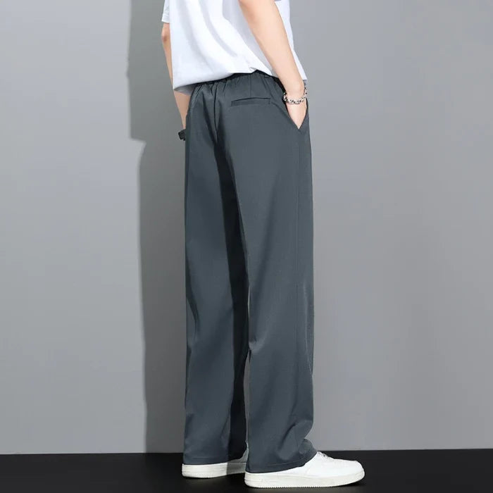 Men's 2026 Summer Korean Style Loose Straight Leg Draping Lightweight Casual Pants Slacks Khaki Dark Gray Black Trousers Male
