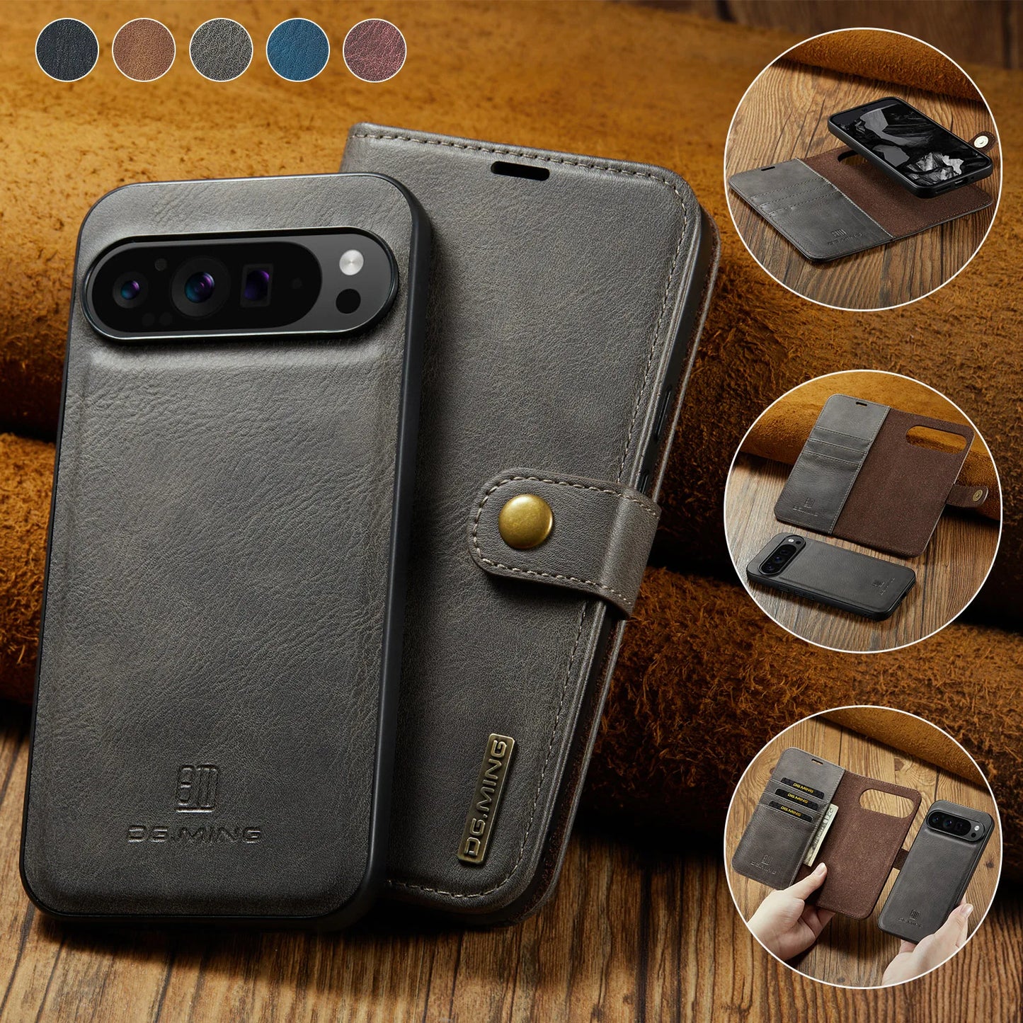 For Google Pixel 6 7 8 9 10 Pro XL/Pixel 5A 6A 7A 8A 9A Magnetic Detachable Cover 2in1 Flip Leather Wallet Phone Case